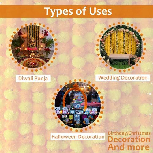 Artificial Marigold Flower Party Decoration Diwali Prop Pack of 5