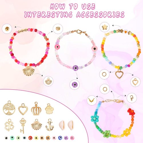 QUEFE 120 Colors Friendship Bracelet Kit 4mm Glass Seed Beads 15600pcs Beads for Bracelet Making Kit Accessories Charms and Pendants Kit for or DIY Jewelry Making Girls Craft