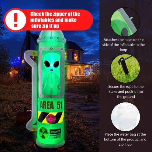 8FT Halloween Inflatables Outdoor Decoration, Alien Inflatble Halloween Decor Outdoor Built-in LED Lighted Blow Up Decoration Home Yard Outdoor Indoor Garden Lawn Decor