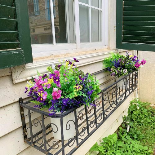 9-Bundle Multi-Species Realistic Faux Plants Artificial Flowers for Outdoors Planters, UV-Resistant for All Weather (Magenta & Lavender, 9)