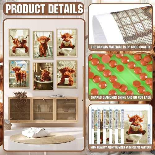 Harloon 6 Pack Highland Cow Diamond Art Kits for Adults Beginners Cow 5d Spring Summer Diamond Painting Art Kits Flower DIY Diamond Painting with Round Gem Art Kits for Home Wall Decor Gift(Funny)