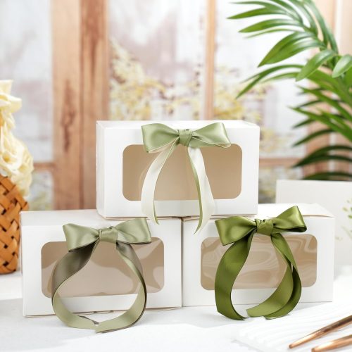 Sage Green Ribbon 1 Inch Moss Green Double Face Satin Polyester Ribbon 6 Rolls 60Yards Wedding Gift Wrapping Crafts