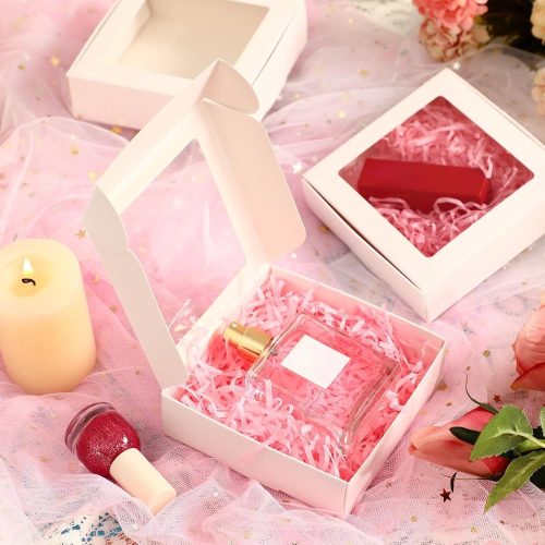 Zonon 30 Kraft Paper Boxes with Window 4.13 x 4.13 x 1.18 Inch Candy Packaging, Small Gift Boxes, Soap holder, Mini Treat Packaging for Bakery Chocolate Jewelry Display(White)