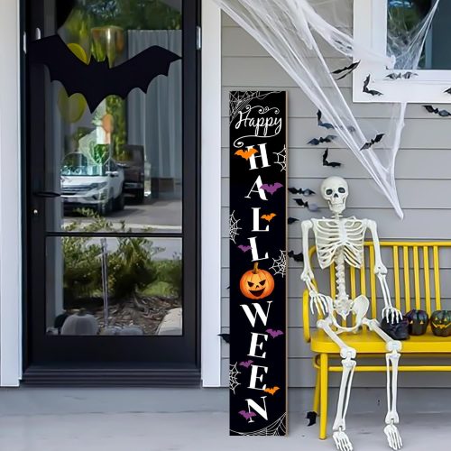 Halloween Pumpkin Porch Sign，47.2" Rustic Vertical Welcome Sign for Front Door or Standing Farmhouse Porch Decor