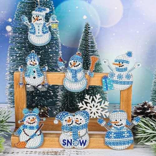 12Pcs Snowman Diamond Painting Keychains Snow Diamond Art Pendants Double Sided Full Drill Diamonds Key Ring 5D Diamonds Painting Kits for Winter Christmas Hanging Ornaments for DIY Crafts Home Decor