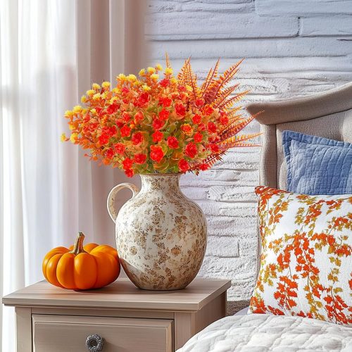 20 Bundles Artificial Fall Flowers for Outdoors Fall Decorations - UV Resistant Fake Mums Faux Fall Plants Plastic Flowers for Gardens Porch Fireplace Patio Home Indoor Autumn Thanksgiving Fall Decor