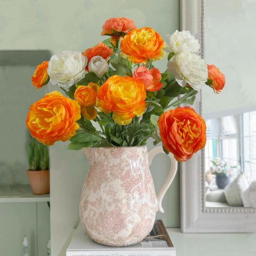 6 Pcs Artificial Flowers Silk Peony Rose Single Stem Artificial Flowers Orange Faux Peony Bouquet Floral Arrangement Bundle Fake Flowers Bulk for Table Centerpiece Wedding Farmhouse Home