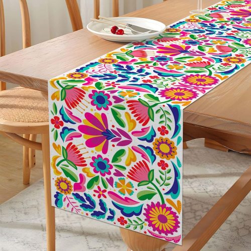Vohado Mexican Floral Table Runner Dia De Los Muertos Decoration Cinco De Mayo Let's Fiesta Party Supply Home Kitchen Altar Decor (13" x 72", Pattern-B)