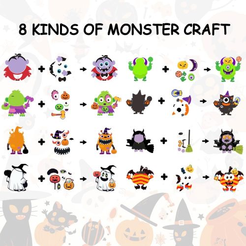 AWEELON 120pcs Halloween Monster Crafts Kits, Halloween Monster Hanging Ornaments DIY Make Your Own Monster Set Art, Halloween Handcraft Home Classroom Game Activities Party Favors Tree Decoration