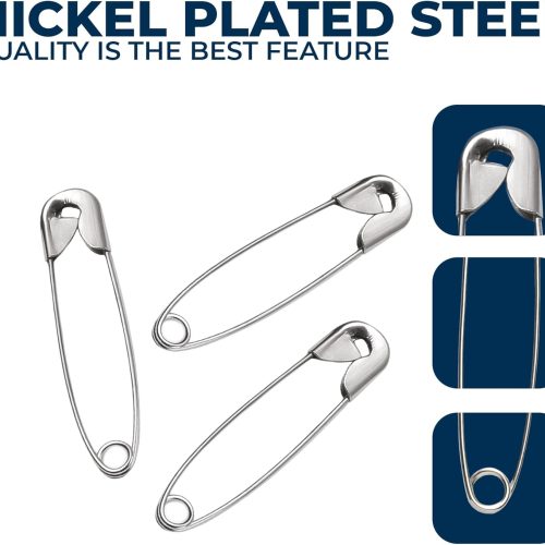 250 Pack Safety Pins by Luxurecourt, 4 Assorted Sizes of Durable, Silver Small and Large Safety Pins Bulk, Rust-Resistant Nickel Plated Steel, Sharp Edge Pins for Clothes, Sewing, Arts & Craft
