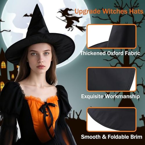 Halloween Decorations Black Witch Hats, 8 Pack Hanging Witches Hats & 32Pcs 3D Bats Halloween Decorations Outdoor Indoor