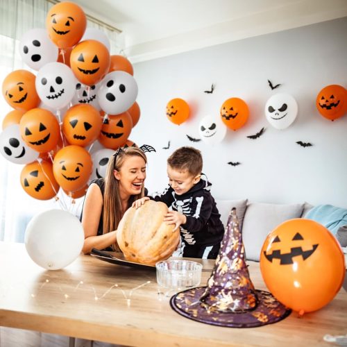 Halloween Balloons - 60Pcs Ghost Balloons Scary Pumpkin Balloon 12 Inches Orange and White Latex Balloon 6 Styles for Halloween Birthday Spooky Theme Party Decorations