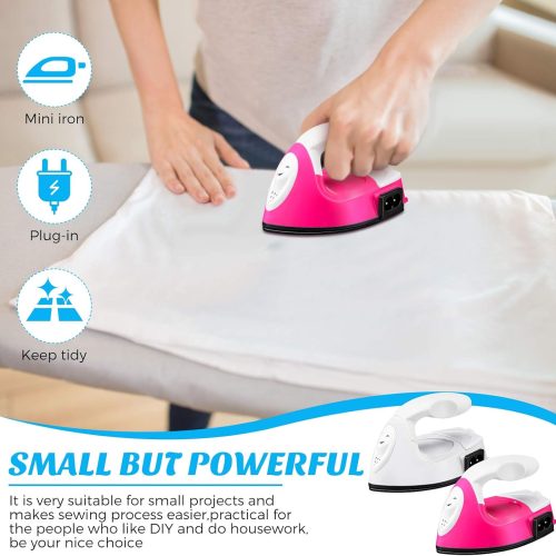 Honoson 2 Pieces Mini Craft Iron Mini Heat Press Iron with Charging Base Accessories for Beads Patch Clothes T Shirts Shoes Clothes and Hats