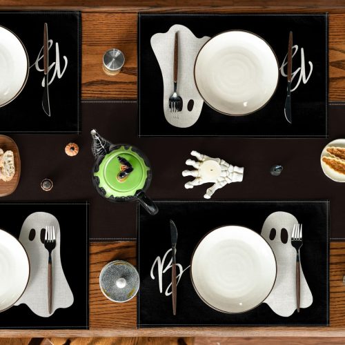 Artoid Mode Boo Ghost Halloween Placemats Set of 4, 12x18 Inch Seasonal Black Holiday Table Mats for Party Kitchen Dining Decoration