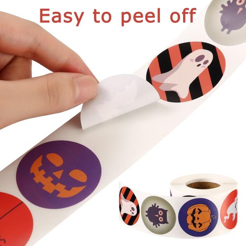 Halloween Stickers Set - 500 Pcs, 1.5 in Round Stickers, Pumpkin, Bat, Spider, Self-Adhesive Gift Stickers & Envelope Seals for Decorations