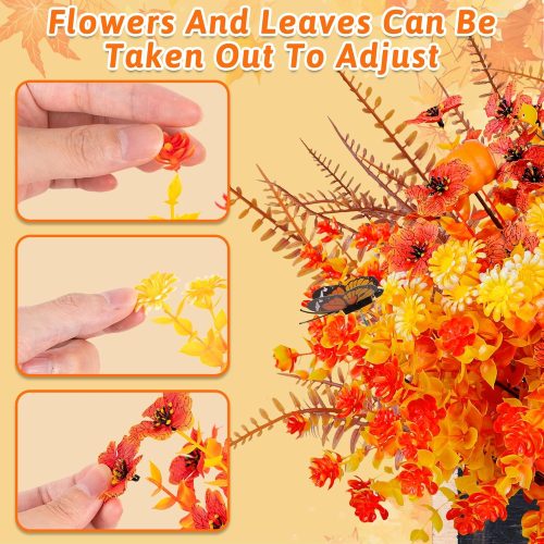 Winrain 30PCS Fall Artificial Fake Flowers Plants Outdoor - Faux Thanksgiving Decorations for Home Autumn Outside Patio Front Porch Decor with Pumpkin Butterfly