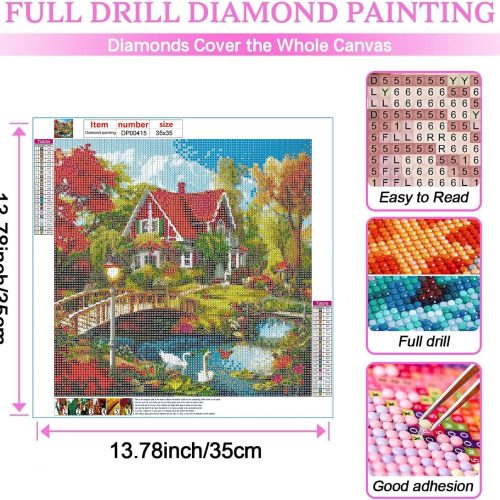 ARPADAMO Diamond Art Kits for Adults,5D countryside Diamond Painting DIY landscape Diamond Art Diamond Painting Kit for Adult,Round Full Drill Diamonds, Diamond Art Kits for Home Decor-13.78x13.78inch