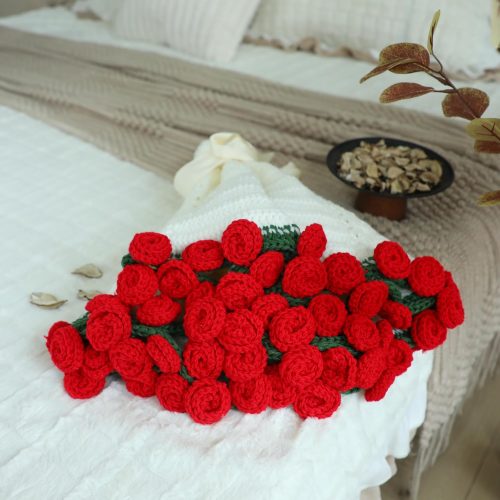SmoothNovelty Flower Bouquet Blanket Crochet Kit, DIY Handmade Romantic Surprise Roses Bouquets Knitted Throw Blankets, Crochet Starter Kit for Beginners, Gift for Mother's Day Birthday