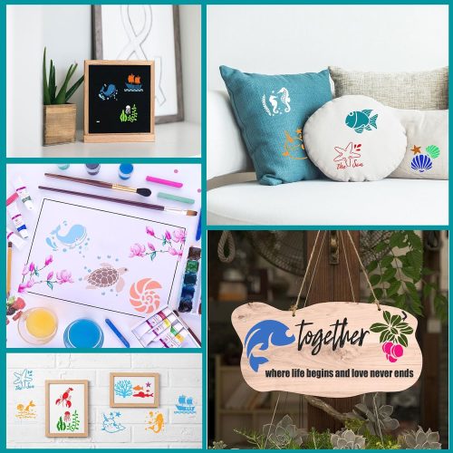 Summer Stencils for Painting, 20PCS 3 Inch Plastic Beach Stencils for Crafts Reusable, Small Stencils for Painting on Wood Canvas Rock, Funny Sea Life Stencils for Home Decor & DIY Projects