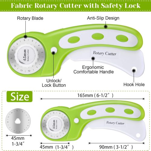 Rotary Cutter Set, Audab Self Healing Sewing Mats Rotary Cutter and Mat 45mm Rotary Fabric Cutter Set with 2 Blades Rotary Cutting Mat for Crafts Fabric Quilting Hobby (9" x 12" (A4))