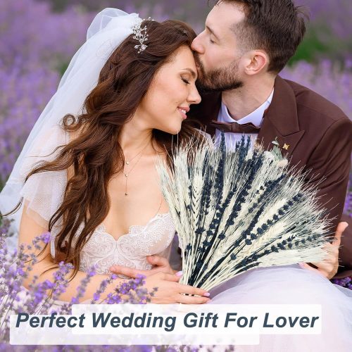 Dried Lavender & Wheat Flowers Bundle - 17'' Real Fresh Preserved Lavender Flowers and White Wheat Plants Bouquet Hand Tied Fall Wedding, Fragrance Home Vase Decor, Bohemian Arrangements, 2 Bundles