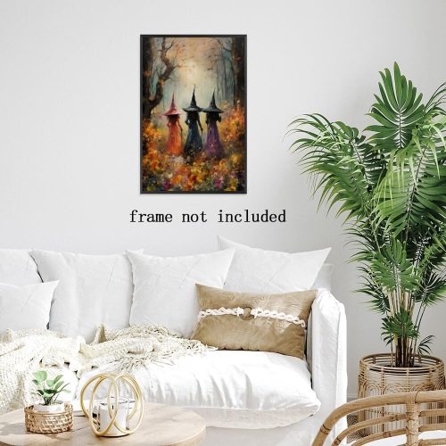 Vintage Halloween Wall Decor Horror Poster Autumn Fall Witch Coven Amongst The Wildflowers Wall Art Magical Witch In The Forest Art Prints for Home Living Room Decor Aesthetic 8x12inch Unframed