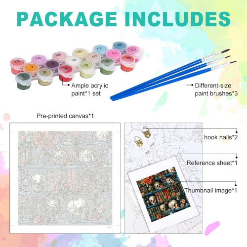 Paint by Numbers Kit for Adults - Halloween Bookshelf Adult Paint by Number Kits on Canvas for Beginner, Skull DIY Acrylic Oil Number Painting for Adults, Perfect for Home Decor Gift 16x16 Inch