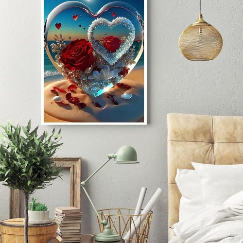 KINPLUB 5D Diamond Painting Kits for Adults, Roses in Love Beach Diamond Art Kits for Adults Beginners, DIY Full Drill Paint with Round Diamond Dots, Home Wall Decor 12x16 Inch