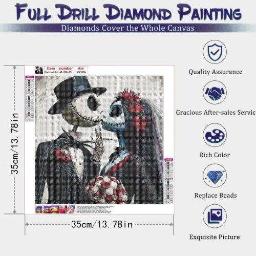 AIBOERL 5D Jack and Sally Halloween Diamond Painting Kits for Adults, Jack and Sally Diamond Art Kits for Adults Beginners,Diamond Painting Full Round Drill Crafts Kit for Home Wall Decor Gift 14x14in
