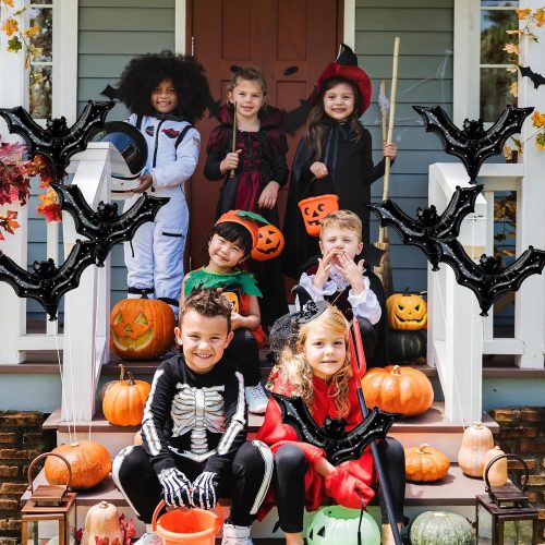 Cheerland Bat Balloons Black Halloween Decorations Foil Spooky Star Summerween Decor for Birthday Classroom Haunted House Scary Gothic Horror Theme Trick or Treat Bats Party Celebration Supplies 8pcs