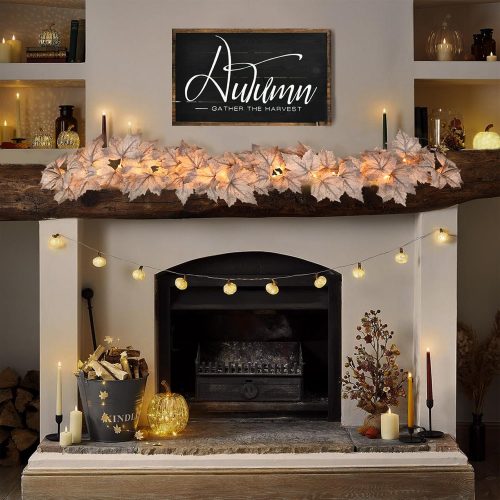 Fall Decor - 2 Pack Fall Garlands - 8.2Ft Fall Maple Leaf Lighted Garlands for Mantle, Fireplace, Porch, Table, Farmhouse Harvest Indoor Outdoor Autumn Home Decorations (Battery not Included)