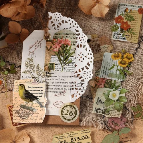 Junk Journal Stickers for Scrapbooking, 120Pcs Retro Flower Butterfly Nature Poem Stamp Letter Decorative Stickers for Scrapbook, DIY Crafts Album Phone Cases Laptops Calendars Notebook (Nature)