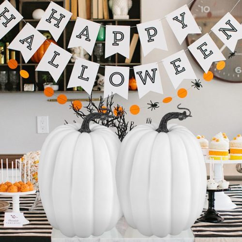 Artmag 8 Inch Large Artificial Pumpkins, 2PCS Big White Faux Foam Harvest Pumpkins for Fall Autumn Thanksgiving Seasonal Holiday Decor