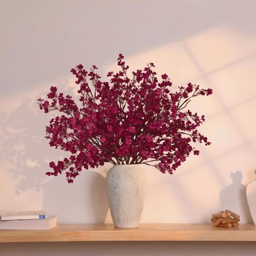 Yastouay Fake Fall Flowers Real Touch Silk Flowers, 15Pcs Fall Burgundy Artificial Flowers for Decorations, Babys Breath Artificial Flowers Bulk for Thanksgiving Fall Decor Floral Arrangement