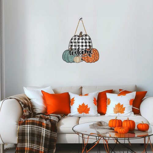 Fall Door Decor Pumpkin Wall Decor Welcome Sign Fall Decorations for Home Porch Wooden Front Door Hanger Pumpkin Hanging Sign for Harvest Thanksgiving Indoor Outdoor Home Decorations