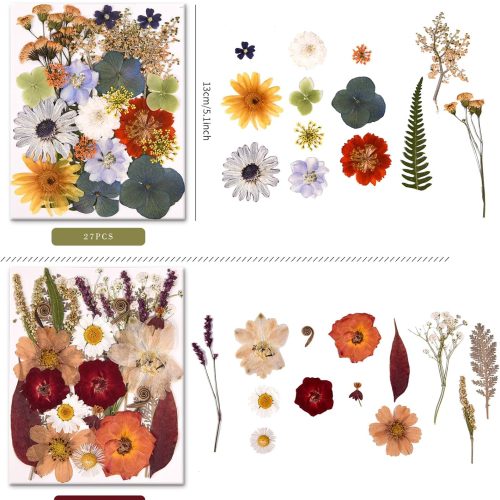5 Packs of 140 Pressed Dried Flowers and Leaves Real Natural Dried Flowers with Tweezers for DIY Crafts, Resin Jewelry, Card Making, Soap, Candles, Nail Art, and Scrapbooking (5 Colors)