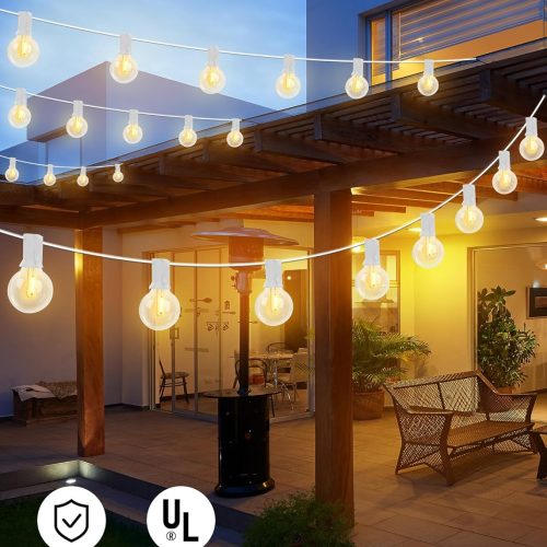 25Ft LED Outdoor String Lights, G40 Globe Patio String Lights Waterproof with 27 Shatterproof Bulbs, Hanging Outdoor Christmas Decorations Lights for Backyard Garden Bistro Wedding Party Decor, White