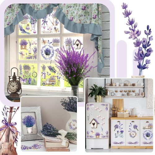 20 Sheets Lavender Rub on Transfers for Crafts and Furniture Purple Floral Rub on Transfers Stickers Vintage Flower Decals for DIY Wood Home Paper Decor, 5.9 x 5.9 Inch