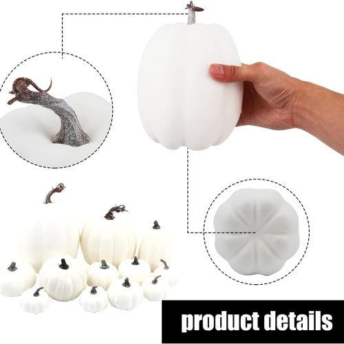 CCINEE 12PCS White Artificial Pumpkins,Assorted Size Foam Pumpkins for Halloween Thanksgiving Fall Table Centerpiece Party Decoration