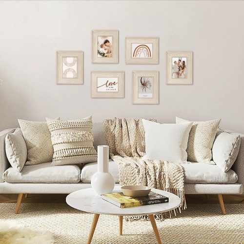 takfot Boho Picture Frames 5x7 Inch Rattan Decor Bohemian Rustic Style Carved Wood Photo Frame for Wall and Tabletop Gift for Mom Grandma Father Family Friends