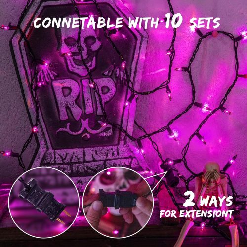 Purple Halloween Lights,50 Count Incandescent Halloween Mini Lights Black Wire,13FT Connectable Plug in Purple Xmas Light forTree,Home,Christmas,halloweens Decorations Indoor Outdoor