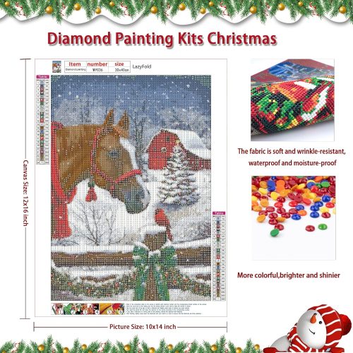 Christmas Diamond Painting Kits,Christmas Bird Horse 5D DIY Diamond Painting Kits,Full Diamond Round Diamond Painting Beginners for Home Wall Decor and Craft Gifts(12 X 16 Inch)