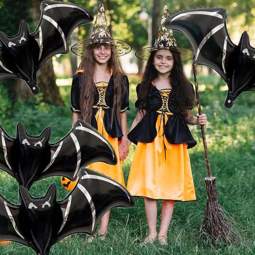 6Pcs Halloween Black Bat Balloons - Giant Bat Halloween Foil Balloon for Black Day of Death Spooky Birthday Baby Shower Party Decoration Supplier