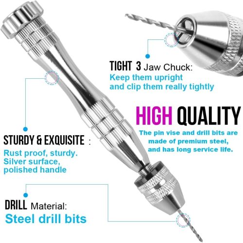 LEOBRO Hand Drill, Pin Vise with Drill Bits, Drill Press Vise, Keychain Making Kit, Jewelry Making Supplies, for Crafts