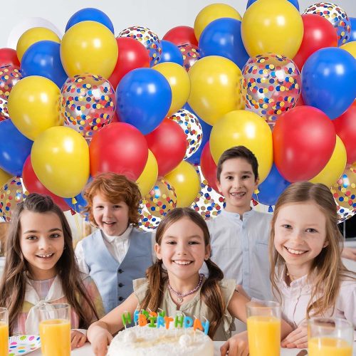60PCS Red Blue and Yellow Balloons,12 inch Yellow Red and Blue Balloon Arch Kit Carnival Party Decorations,Suitable for Carnival Circus Theme Birthday Party Decorations