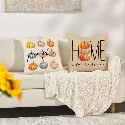 All Smiles Fall Outdoor Throw Pillow Covers 18x18 Set of 4 Colorful Pumpkin Décor Autumn Thanksgiving Halloween Orange Decorative Cushion Cases Home Decorations for Couch Sofa Living Room Farmhouse