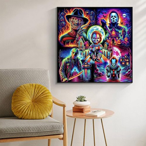 APTDYIGL 5D Halloween Diamond Painting Kits for Adults Beginner,DIY Horror Diamond Art Kits for Adults,Round Full Drill Diamond Dots with Gem Art Kits,Home Wall Decor 15.7X15.7inch