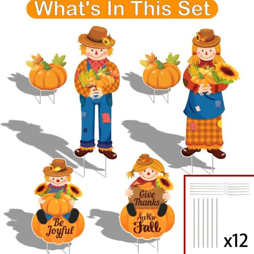 Fall Outdoor Decorations, Fall Porch Decorations Outside Scarecrows Pumpkins Stakes Decor, Scarecrow Yard Signs for Thanksgiving Autumn Party Outdoor Lawn Garden Decorations