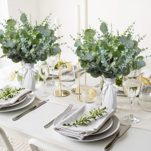 Tigeen 150 Pcs Mixed Eucalyptus Leaves Stems Bulk Silver Dollar Artificial Greenery Leaves Stems Fake Plant Branches for Wedding Bridal Bouquets, Floral Arrangements, Centerpiece, Home Decor (Green)