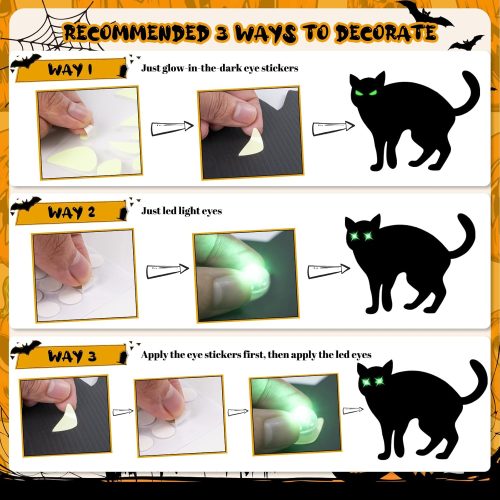 6Pack Black Cat Halloween Decor Yard Signs, Scary Cat Silhouette with Stakes & Glow in Dark Eyes, Corrugated Plastic, Waterproof Outdoor Lawn Garden Halloween Decorations for Kids Family Party